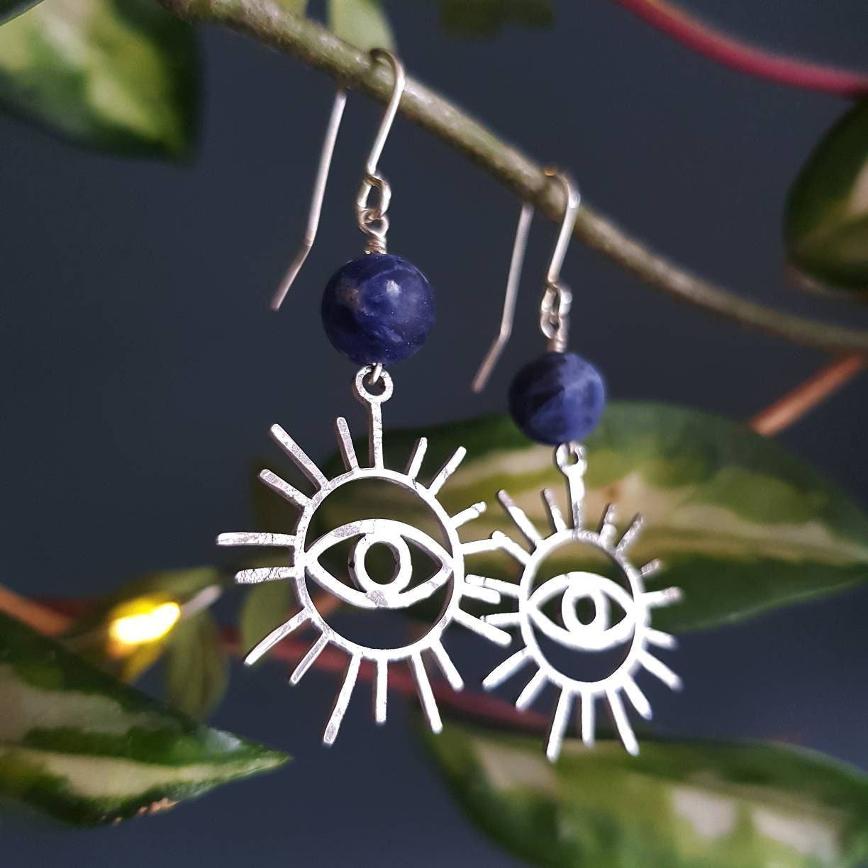 Sodalite, Sterling Silver, & Beaten Stainless Steel