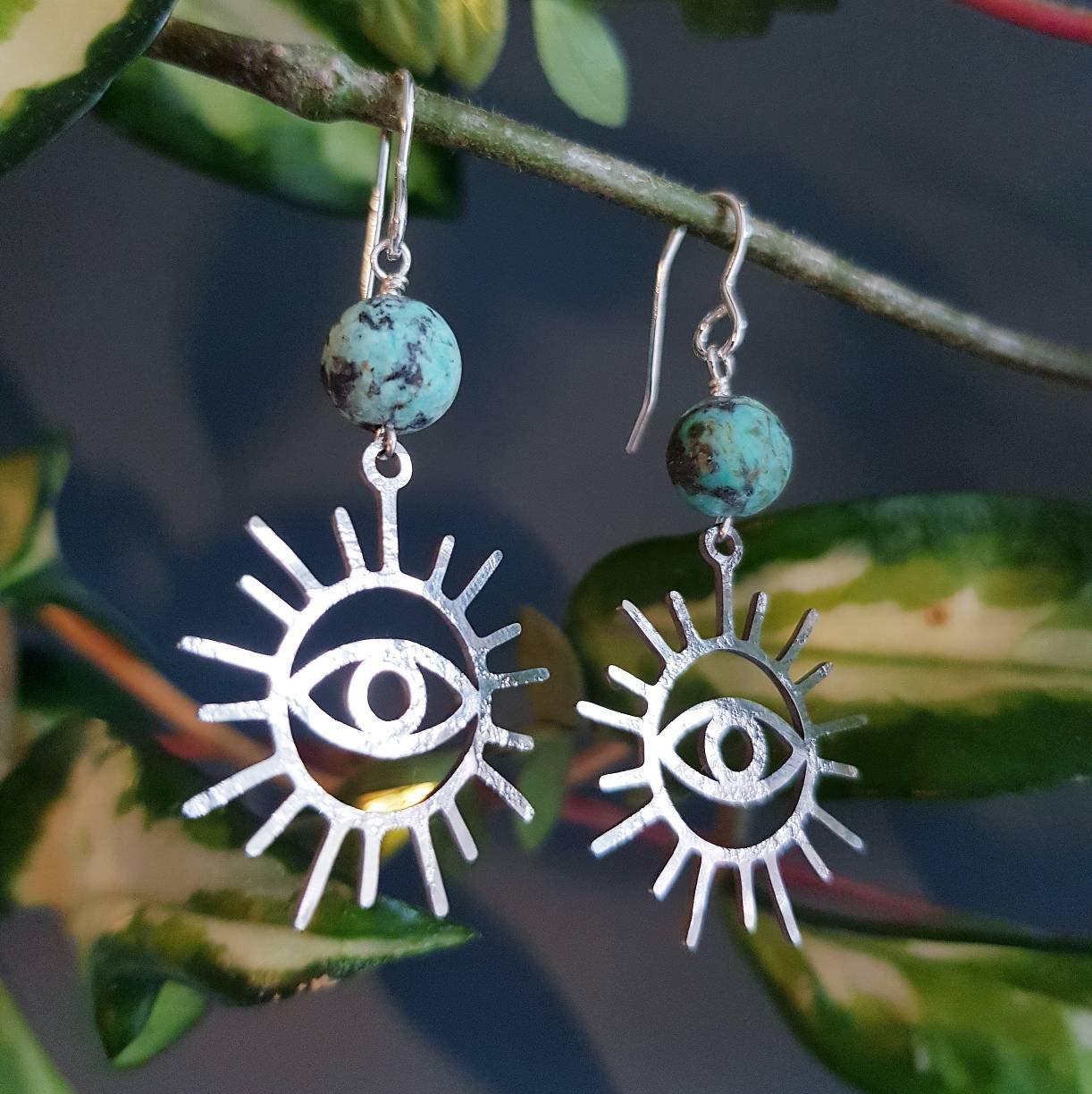 Turquoise, Sterling Silver, & Beaten Stainless Steel