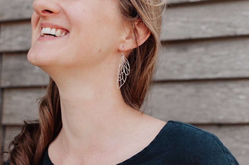 Silver Wings 'Dryad', Hammered Earrings, Eco Friendly Stainless Steel, Made in Cornwall. Plastic free Product, P&P, Ready to Gift. image 5