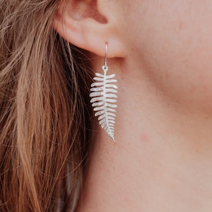 Silver Leaf 'Fern' Earrings, Hammered, Eco Friendly Stainless steel, Made in Cornwall. Plastic free Product, P&P, Ready to Gift. image 2