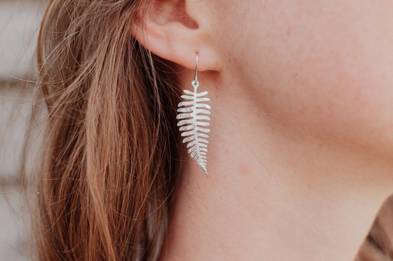 Silver Leaf 'Fern' Earrings, Hammered, Eco Friendly Stainless steel, Made in Cornwall. Plastic free Product, P&P, Ready to Gift. image 2