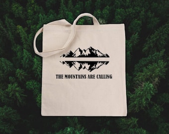 The Mountains are Calling Canvas bag, Mountain bag, Pine tree bag, mountain tote bag, Reusable bag, Canvas Tote bag