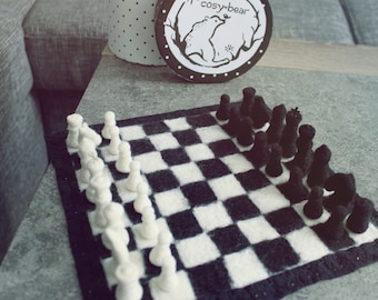 Needle felted wool Chess set in a box