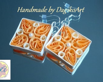 Quilled Paper Earrings: Cream and Orange Handmade Jewelry