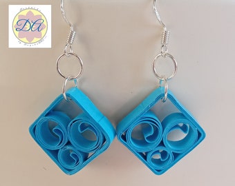 Small Blue Quilled Earrings: Handmade Dangle Jewelry