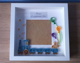Quilling Baby Boy Birthday Frame: Personalized Train Wall Art