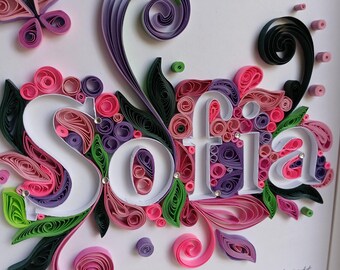 Personalized Baby Gift, Colourful, Birthday Gift, Unique Wall Decoration, SOFIA in Frame
