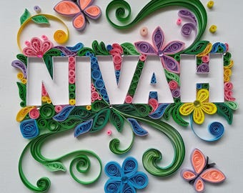 Personalised Quilling Baby Name Frame - NIVAH - Handcrafted Wooden Keepsake Gift