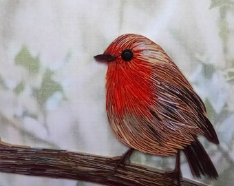 Quilled Robin Art: Personalized Paper Filigree Bird Picture