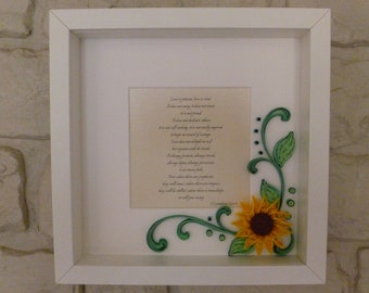 Quilling Sunflower Wedding Gift, Personalized Framed Wall Art
