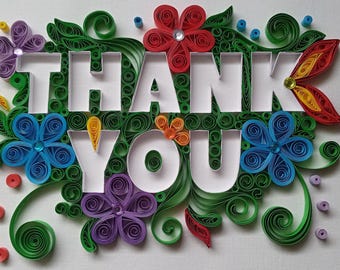 Handmade Quilling "THANK YOU" Framed Wall Art, Paper Craft Home Decor