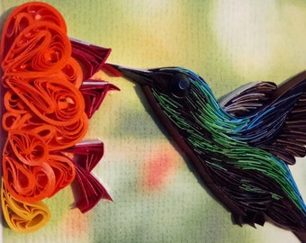 Quilling Art Hummingbird: Handmade Paper Filigree, Framed Wall Decor