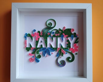 Personalised Grandma Quilling Art Frame, Custom Paper Filigree Keepsake Gift for Grandmother, Nanny