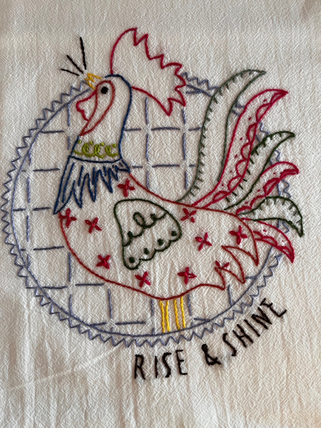 Rooster Embroidered Tea Towel. Flour Sack. Hand Stitched. - Etsy