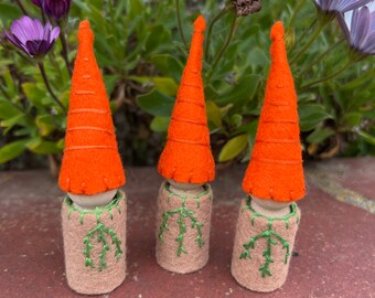 Carrot gnome. Easter gnome. Wood peg doll. Easter spring decor. Waldorf inspired. Natural toy. Easter basket. Candy alternative. Mini doll.