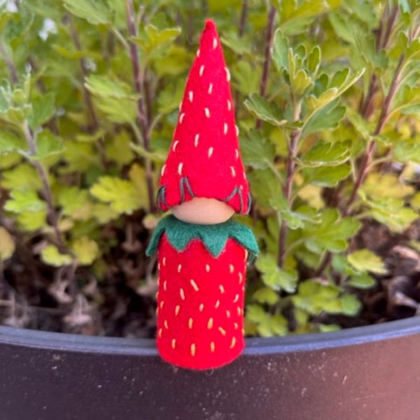 Strawberry gnome. Summer gnome. Fruit gnome. Wood Peg doll. Summer decor.Fairy garden.  Waldorf inspired. Nature table. Open end play