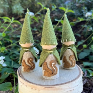 Squirrel Gnome. Animal Woodland Gnome. Wood peg doll. Waldorf Montessori inspired. Handmade natural toy.