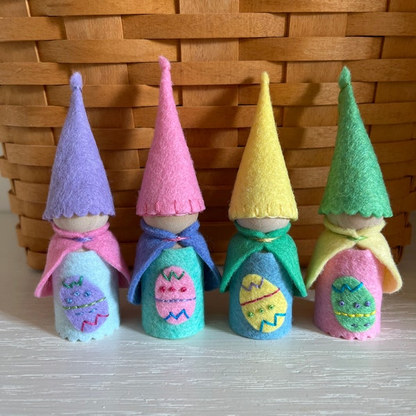 Easter egg Gnome. Spring Gnome. Easter gnome. Wood peg doll. Easter basket natural toy.  Waldorf Seasonal calendar. Candy alternative.