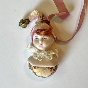 Mark Farmer China Doll Head 1970's Pin Cushion Necklace Vintage Red Hair Adorable