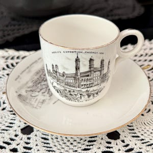 The World&#39;s Columbian Exposition Chicago Worlds Fair 1893 Cup Saucer Set Electrical Building
