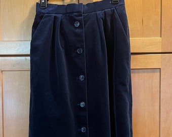 Blue Velvet Skirt Button Front Slim Straight Fully Lined Vintage Tagged Size 10 Size 4 Navy