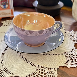 Vintage Czech Tea Cup Saucer Czechoslovakia Luster-ware Victoria Teapot Czechoslovakia 45  28 Lusterware Czech China Orange Purple Blue M