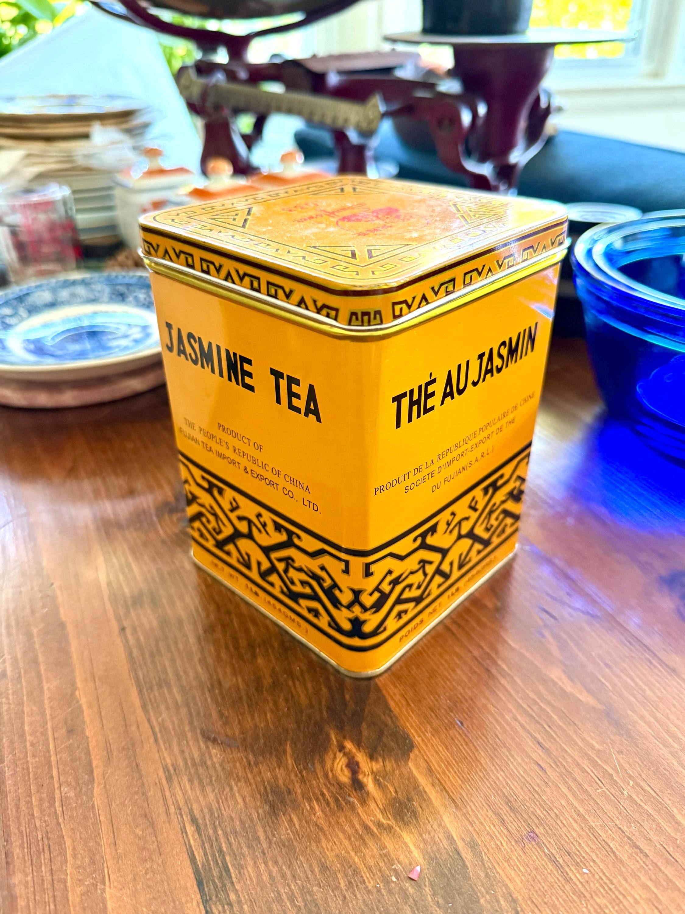 Vintage Chinese Jasmine Tea Tin: Sunflower Brand Container Yellow
