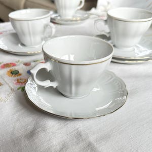 Wunsiedel Bavaria Germany Porzellan Cup saucer White with Gold Trim Tea Coffee Vintage Ridged Gold