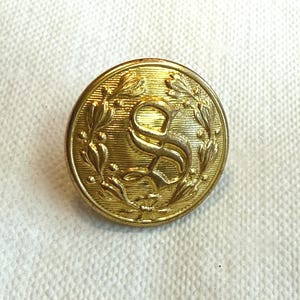 1 S Button Gold toned by Scovill Mfg Co Waterbury Vintage Sheriff Public Safety Dress Metal Button Monogram Letter Initial