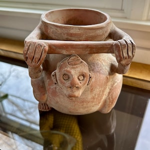 Vintage Terracotta Clay Chocolate Pot - Quetzalcoatl Mayan Aztec Replica