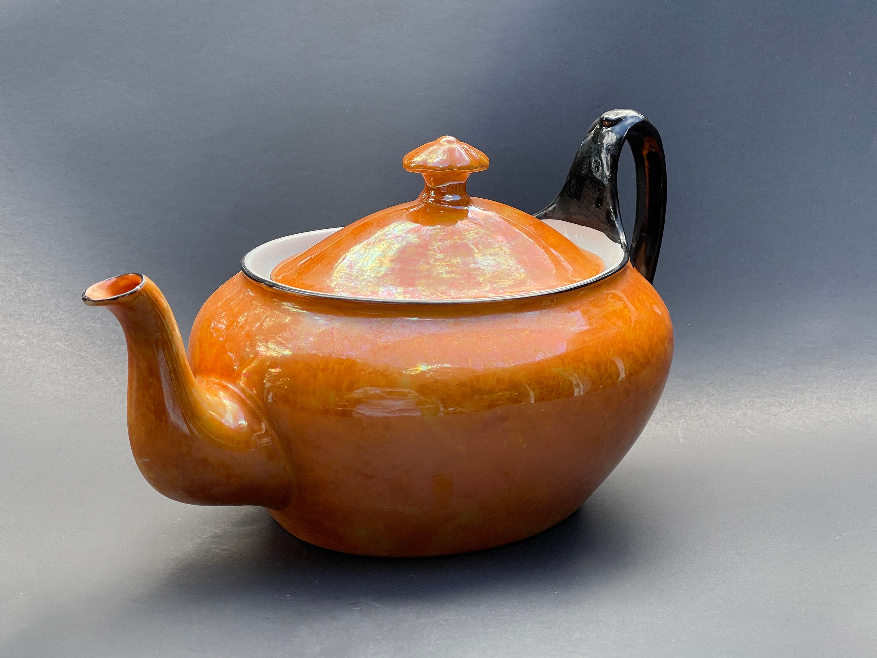Vintage Enamel Orange Teapot, Mid Century Kitchenware - Mendez Manor