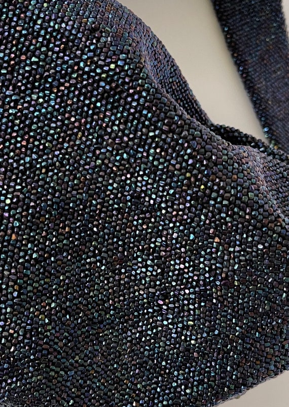 Vintage Black Iridescent Beads Beaded Purse - Unf… - image 1