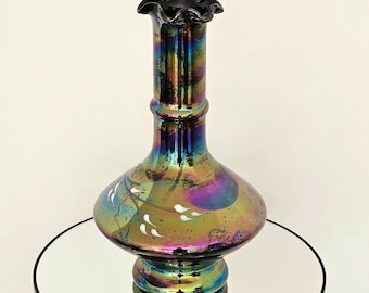 Vintage Murano Vase: 70er Jahre Karneval Kunst Glas irisierend mit Blumenrand