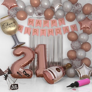 21st Birthday Decoration Rose Gold - 21st Birthday Gift For Her 45 Pieces Of 21st Birthday Decor 21 Balloon Birthday Banner Plus More