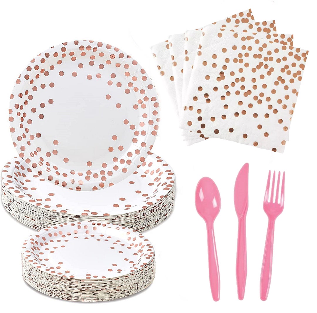 Rose Gold Paper Plates, Napkins, and Cutlery Sets Rose Gold Party