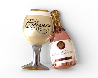 Rose Gold Champagne Bottle & Glass Balloons, Party Decor