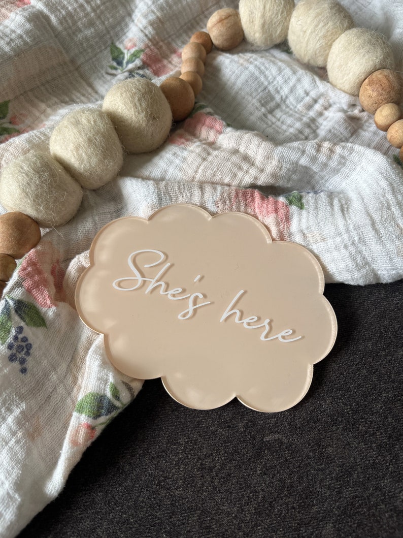 Acrylic Birth Announcement She's Here He's Here Sign Photo Prop Hospital Newborn New Baby image 5