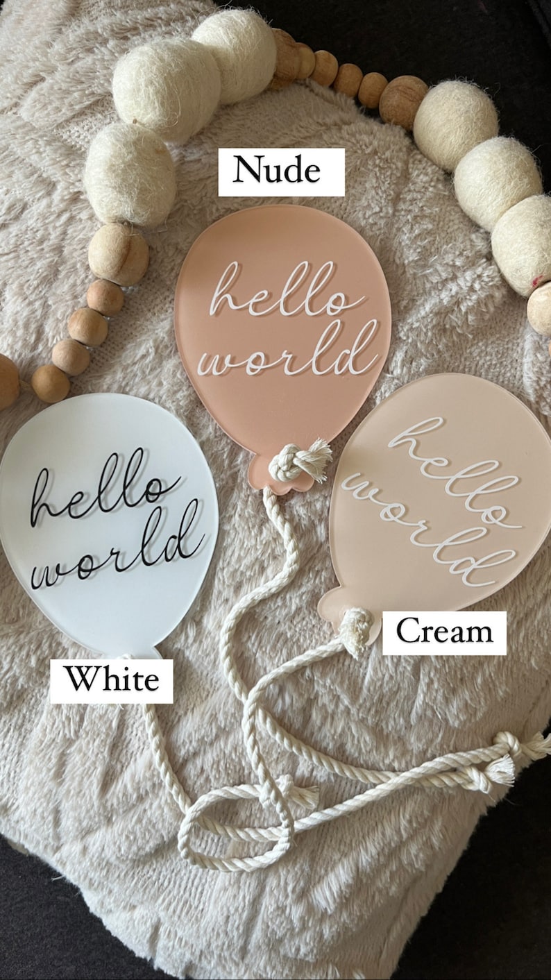 Acrylic Birth Announcement Sign Photo Prop Hospital Newborn New Baby Hello World Balloon image 4