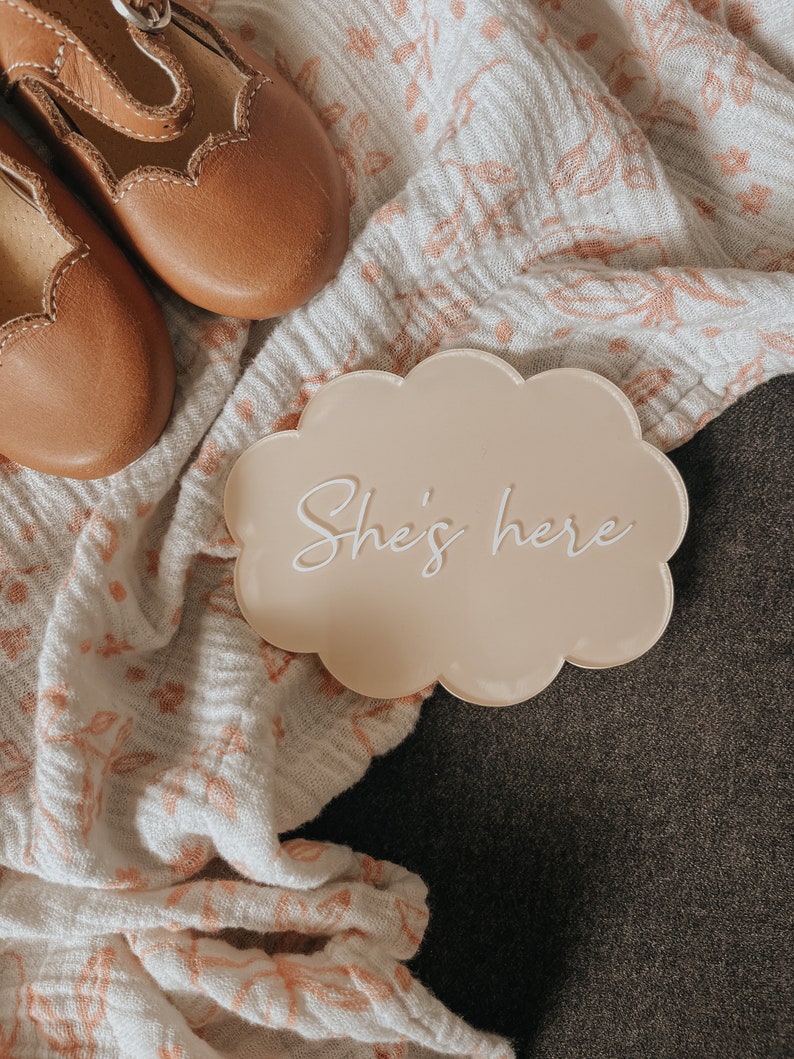 Acrylic Birth Announcement She's Here He's Here Sign Photo Prop Hospital Newborn New Baby image 4