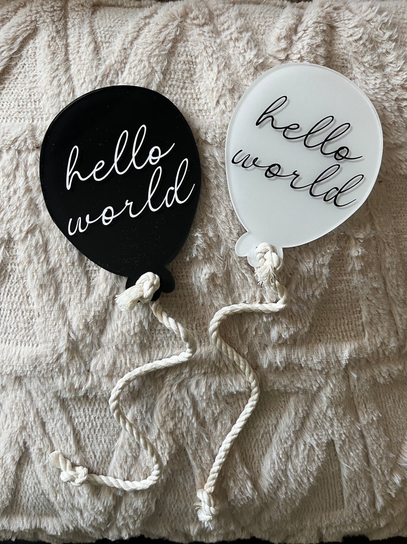 Acrylic Birth Announcement Sign Photo Prop Hospital Newborn New Baby Hello World Balloon image 7