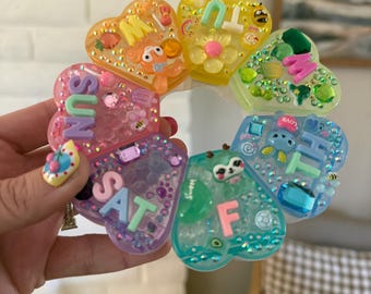 Handmade Flower 7 Day Pill Organizer: Bejeweled Resin, Glitter, Charms