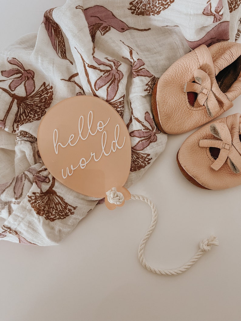 Acrylic Birth Announcement Sign Photo Prop Hospital Newborn New Baby Hello World Balloon Nude