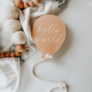 Acrylic Birth Announcement Sign Photo Prop Hospital Newborn New Baby Hello World Balloon