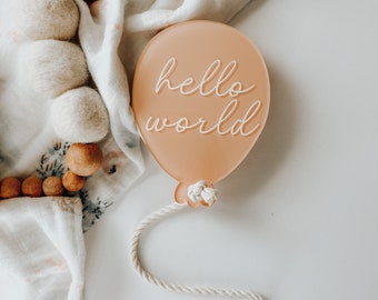 Acrylic Birth Announcement Sign Photo Prop Hospital Newborn New Baby Hello World Balloon