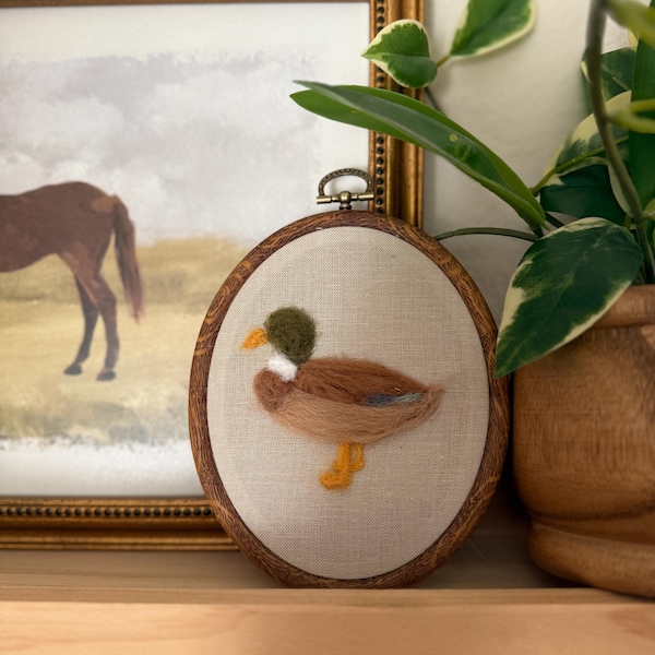 Needle Felt Nursery Sign Photo Prop Newborn New Baby Mallard Duck Embroidery Hand Made