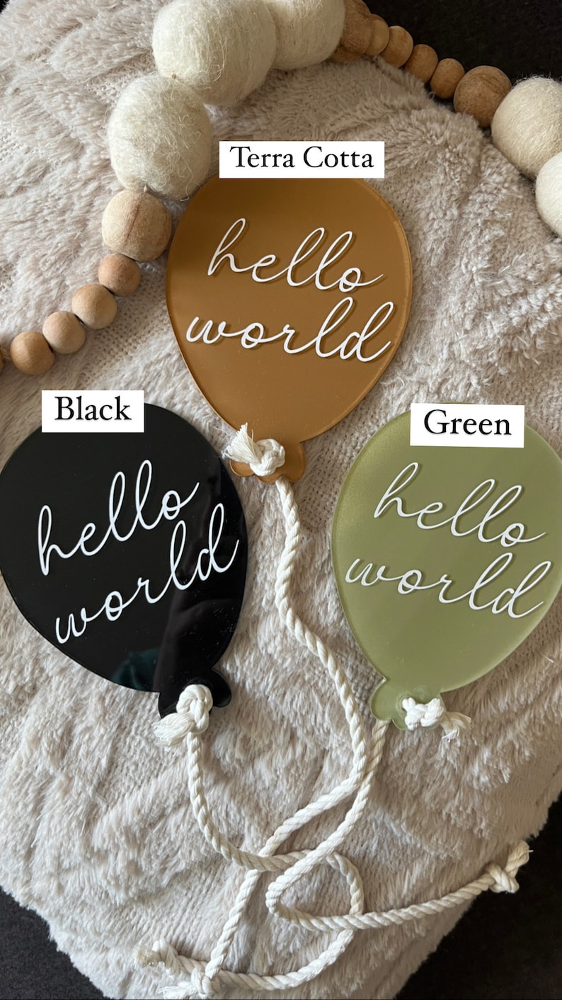 Acrylic Birth Announcement Sign Photo Prop Hospital Newborn New Baby Hello World Balloon image 6