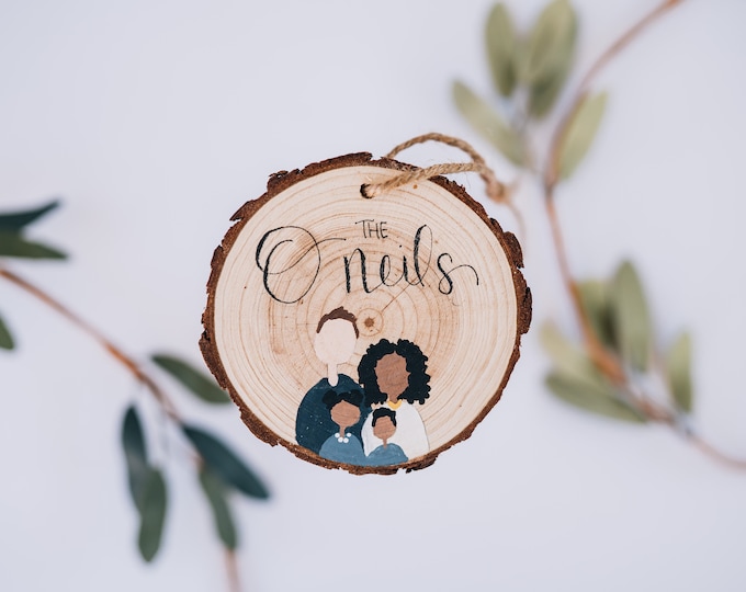 Hand Painted Wood Family Ornament: Personalized Keepsake Gift