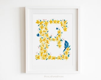 Initial Wall Art Flower Letter V Gold Nursery Print Sign Poster Printable Instant Download Monogram Floral Wreath D\u00e9cor botanical Alphabet