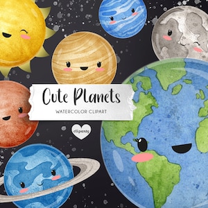 Imágenes prediseñadas de planetas, ilustraciones del sistema solar en acuarela, lindos planetas PNG