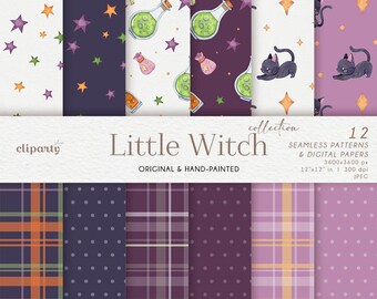 Halloween Pattern, Cute Witch Scrapbook Digital Papers, Black Cat ...